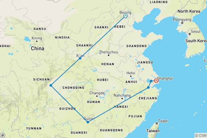 Karte von Unendliche Schönheit Chinas Privatreise - 16 Tage