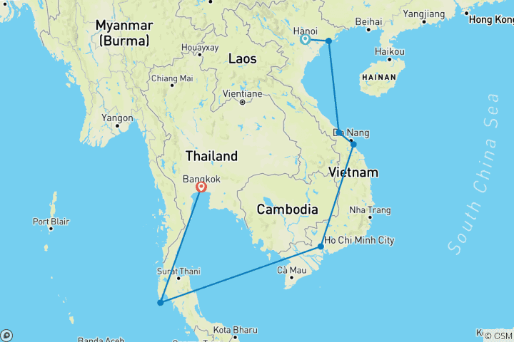 Kaart van Kruispunt van Cultuur - Een 15-daagse Vietnam & Thailand Ontsnapping