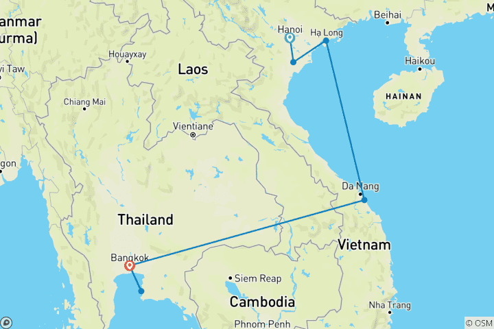 Kaart van 14 Dagen Grand Horizons Vietnam en Thailand