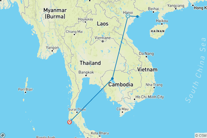 Kaart van Schatten van Zuidoost-Azië: 11-daagse rondreis door Vietnam, Cambodja en Thailand