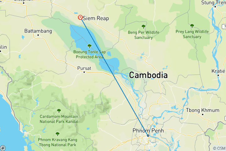 Carte du circuit Explorer le Cambodge en 6 jours - Circuit privé
