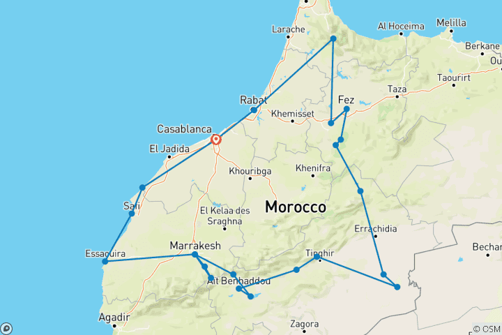 Carte du circuit Circuit VIP de 15 jours : des anciennes médinas à la côte atlantique