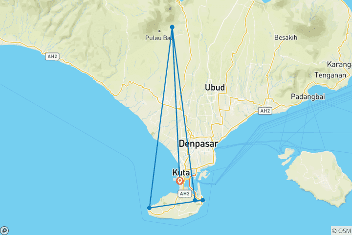 Map of 3 Days in Bali including South Bali : Uluwatu Temple & Garuda Wisnu
