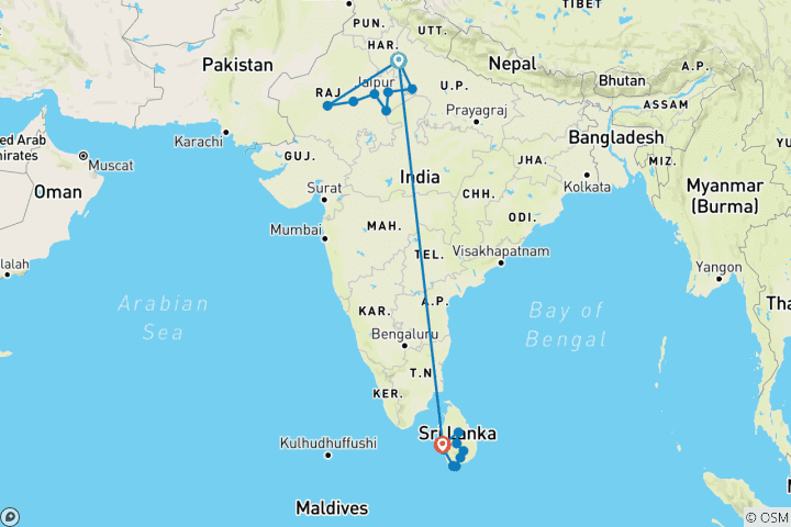 Map of India + Sri Lanka Experience