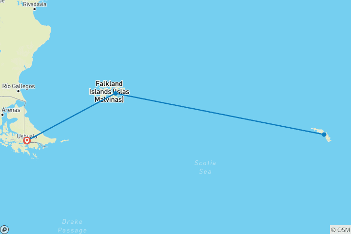 Carte du circuit Paradis animalier des Malouines et de la Géorgie du Sud