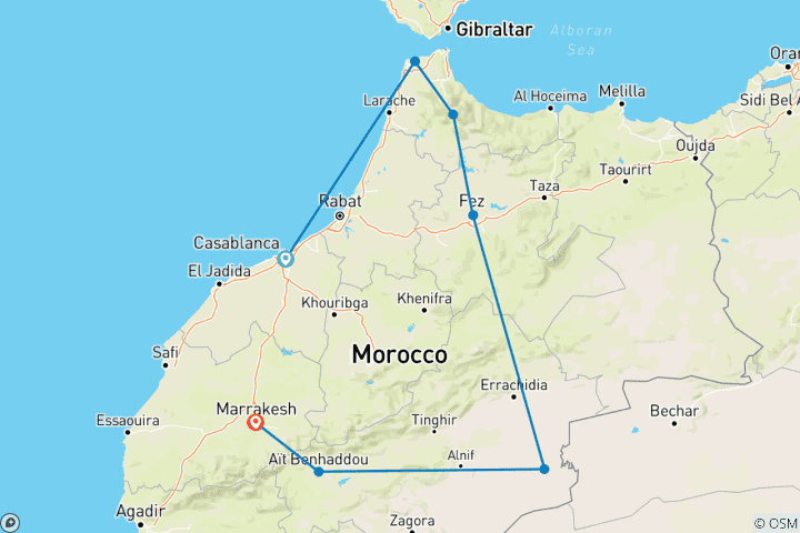 Kaart van 8-daagse VIP begeleide luxe all-inclusive rondreis door Marokko