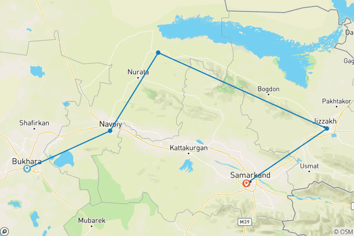 Carte du circuit Expérience authentique dans une famille d'accueil rurale de 3 jours dans les montagnes de Nuratau