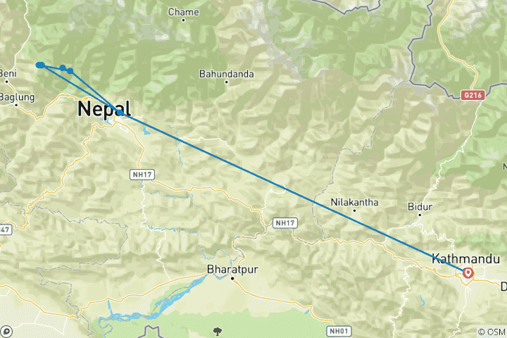 Kaart van Jeeptocht naar Ghorepani en Ghandruk