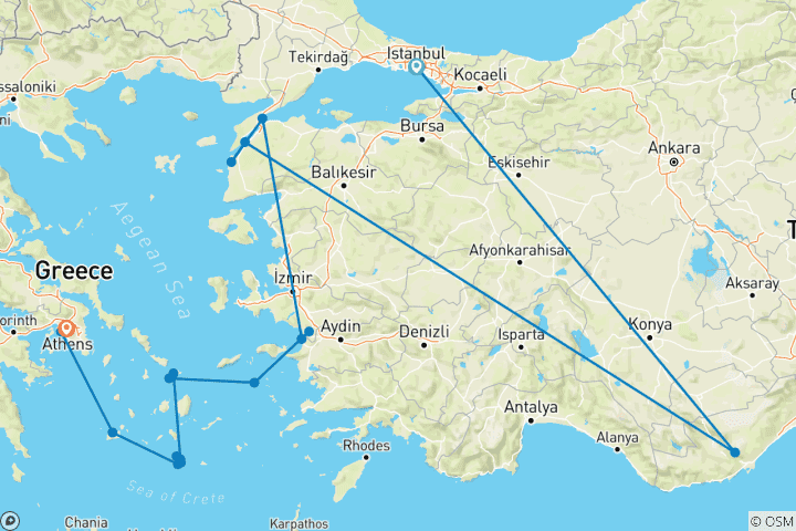 Carte du circuit Aventure d'Istanbul à Athènes
