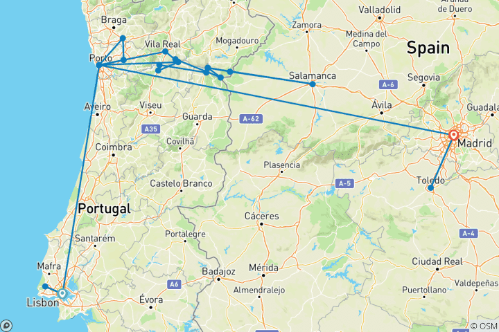 Map of Delightful Douro with Lisbon & Madrid