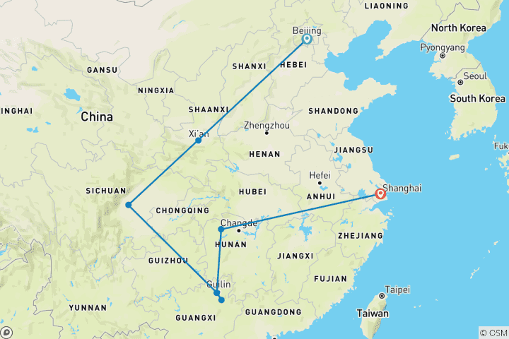 Carte du circuit Circuit privé sur mesure de 14 jours en Chine, avec Zhangjiajie, entièrement guidé