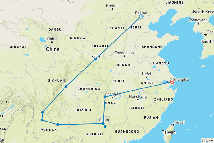 Carte du circuit Circuit personnalisé de 21 jours en Chine avec guide et chauffeur privés, départ quotidien et sans groupe