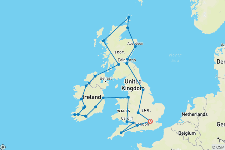Carte du circuit Découverte de la Grande-Bretagne et de l'Irlande - Premium (petit groupe)