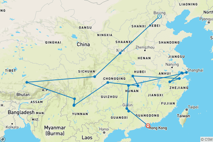 Carte du circuit Circuit personnalisé de 30 jours en Chine, départ quotidien (guide privé et chauffeur)