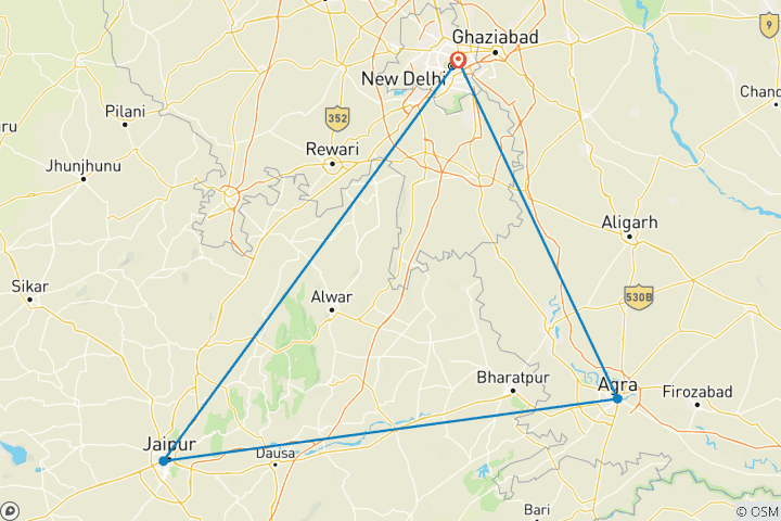 Kaart van 2 Nachten/3 Dagen Gouden Driehoek met Taj Mahal Zonsopgang Tour