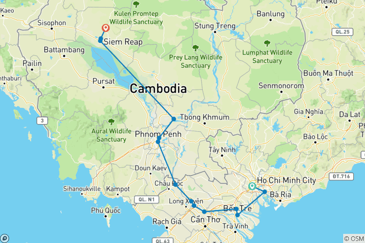 Kaart van Wonderen van Vietnam, Cambodja & de Mekong 2026|2027