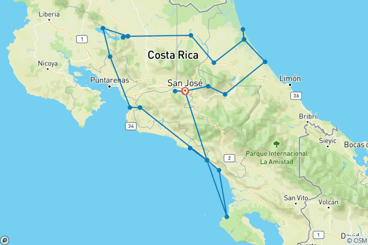 Carte du circuit Surclassé - La faune et la flore du Costa Rica