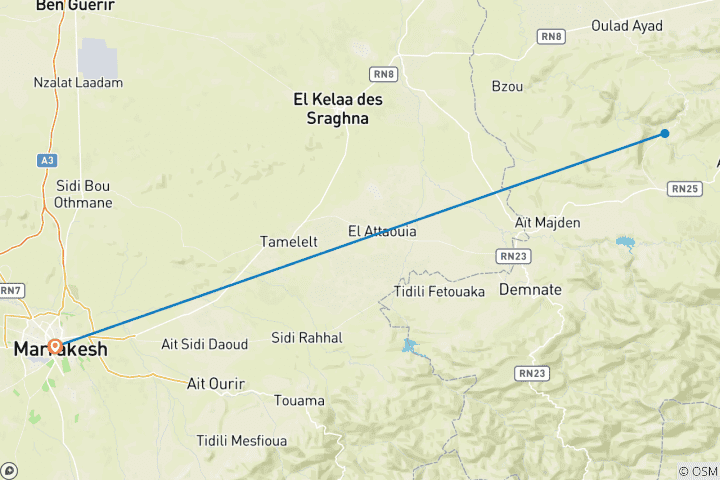 Mapa de Cascadas de Ouzoud: Excursión privada de un día