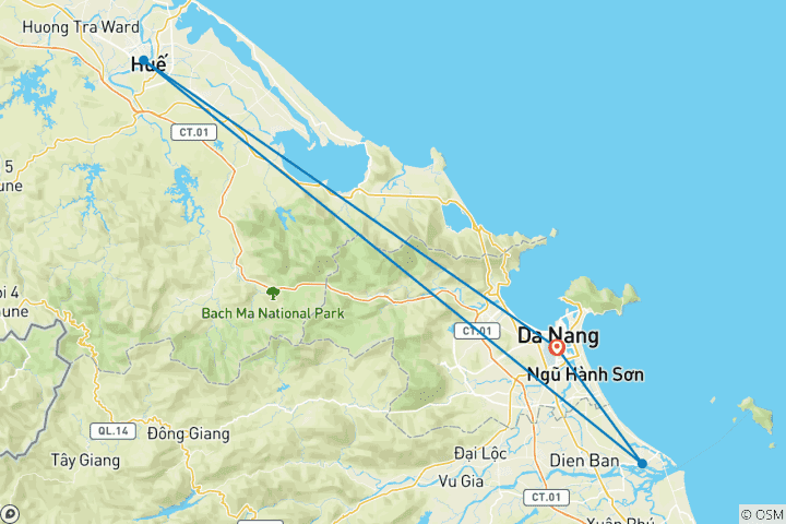 Carte du circuit Découvrez le centre du Vietnam en 5 jours avec Up Travel : Da Nang - Hoi An Ancient Town - Hue Imperial City