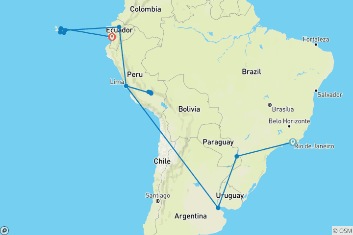 Map of South American Discovery with Galápagos Cruise (16 destinations)