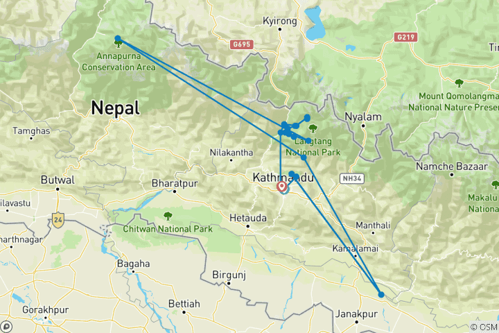 Carte du circuit Trek Langtang Gosainkunda