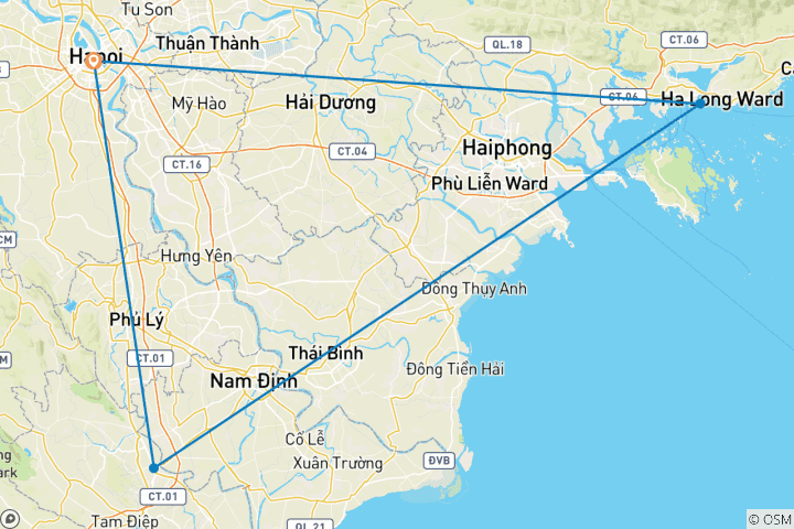 Map of 5-Day Northern Vietnam Highlights: Hanoi, Ninh Binh & Ha Long Bay