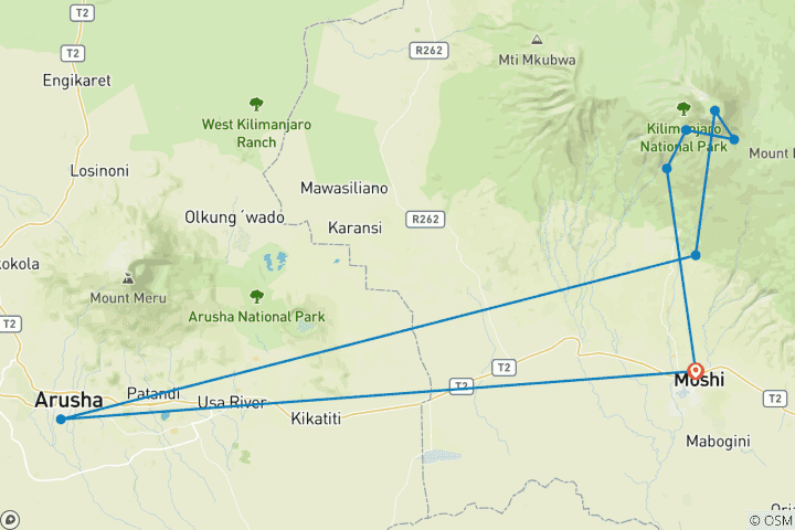 Map of Amazing Kilimanjaro Trek Tour: 5 Day Umbwe Route