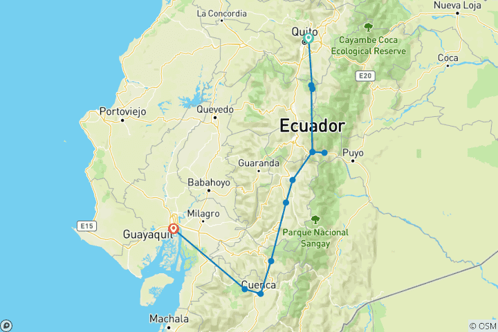 Carte du circuit Circuit de 10 jours en petit groupe dans les Andes et sur la côte Pacifique, destiné aux voyageurs LGBTQ+