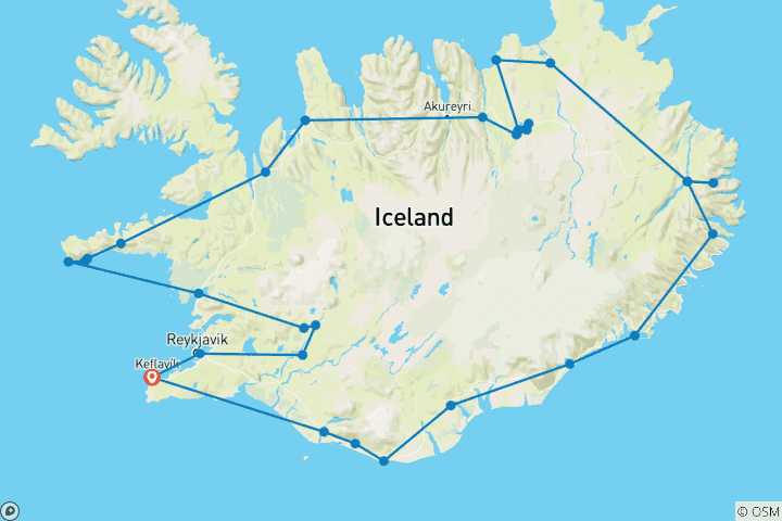 Karte von Island Grand Tour - 12-tägige Selbstfahrertour