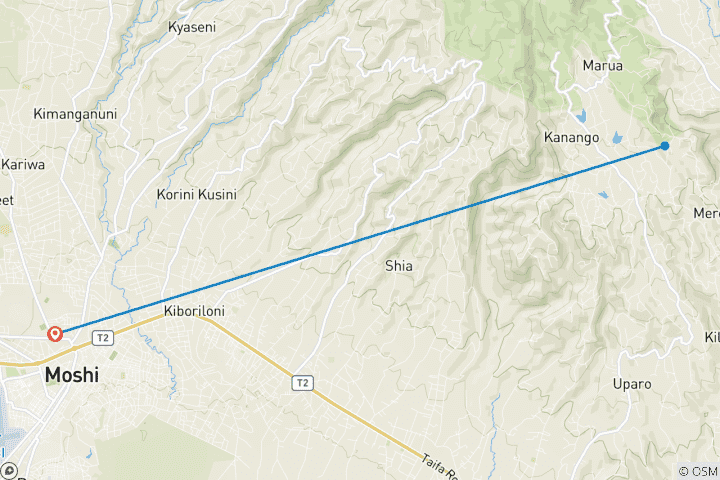 Map of Best 1 Day Trip Kilimanjaro Trekking Tour Marangu Village & Coffee