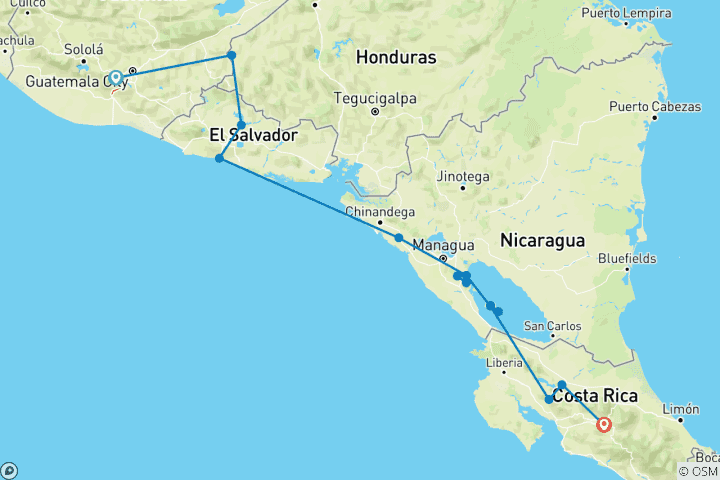 Carte du circuit Basic Central America : Guatemala to Costa Rica