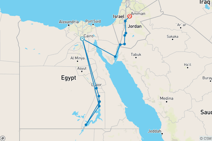 Carte du circuit Croisière sur le Nil pour découvrir l'Égypte et la Jordanie