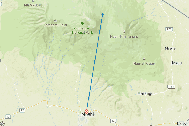 Kaart van 1 Dag Kilimanjaro Beklimming Shira Plateau Ervaring