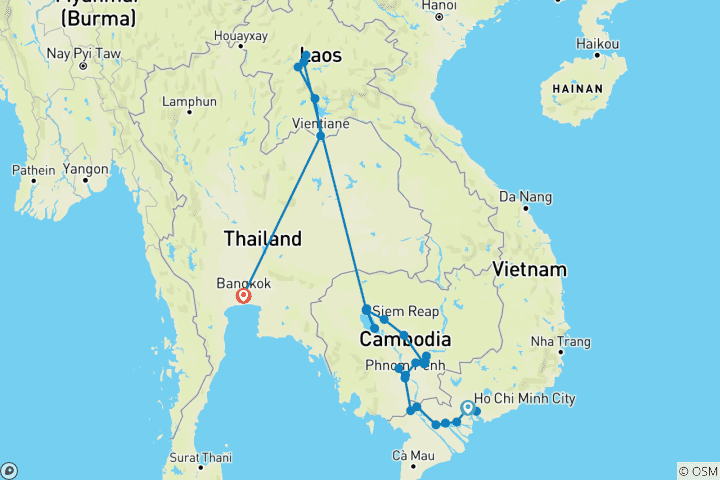 Map of Journey along the Mekong 2026-2027 - 18 Days
