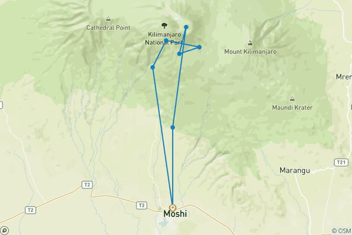 Map of 6 Days Umbwe Route Kilimanjaro Climb