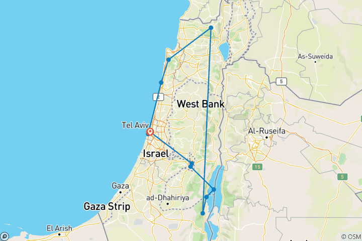 Carte du circuit 7 jours d'histoire juive en Israël