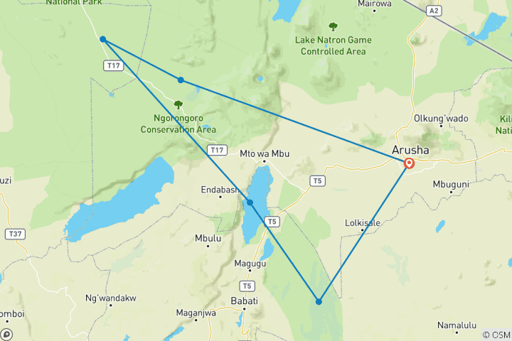 Karte von 5 Tage Entdeckungsreise Sie Tansanias Wildlife Pracht