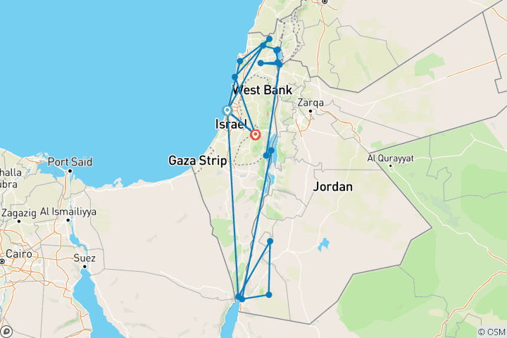 Map of 8 Day Highlights of Israel & Jordan Tour Package