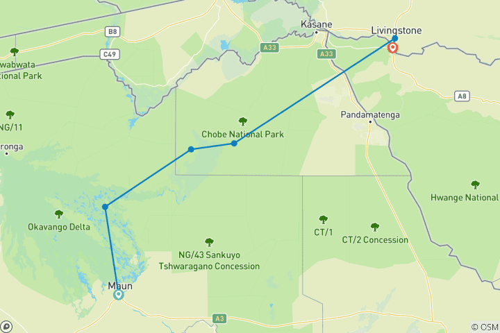 Carte du circuit Botswana - Parcs nationaux