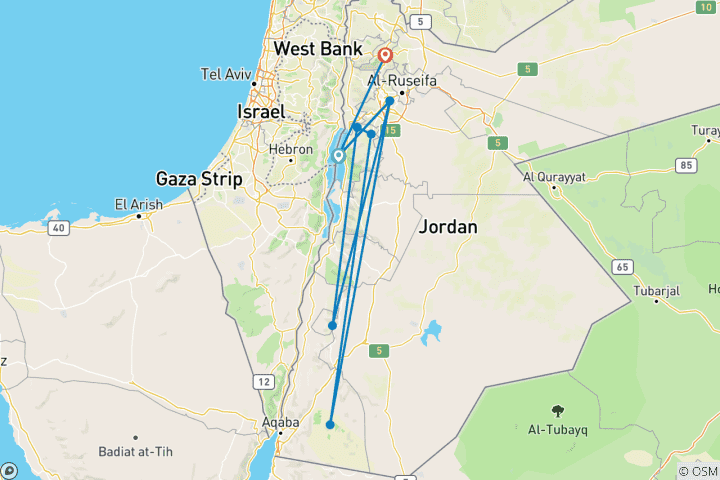 Karte von Höhepunkte des Königreichs Jordanien