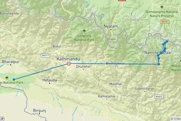 Map of 21 Days Adventurous Nepal
