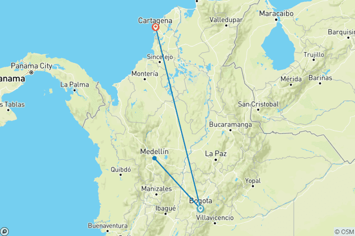 Carte du circuit Circuit privé à petit budget : Bogotá, Medellín & Cartagena avec vols intérieurs et départs quotidiens confirmés (9 jours, 8 nuits)