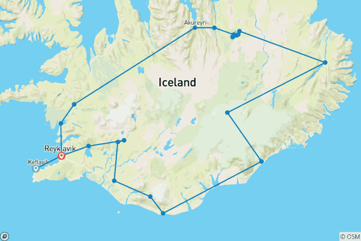 Map of 8 Days Guided Iceland Circle & Northern Lights