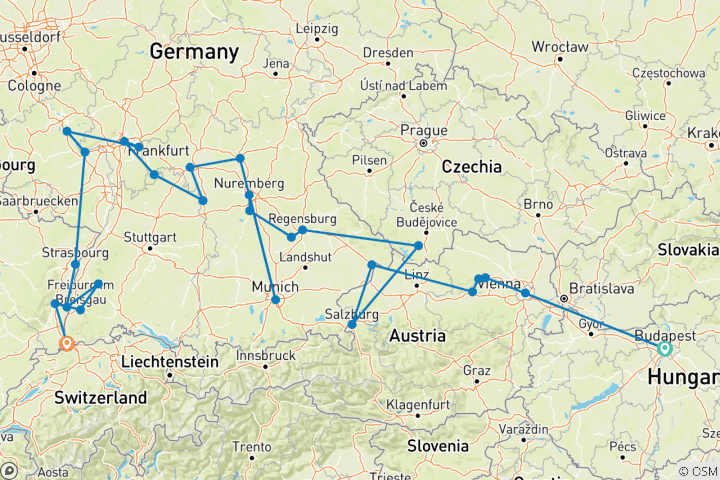 Carte du circuit L'Europe enchantée pour les amateurs de bière (vers l'ouest) 2026