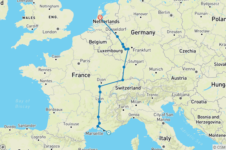 Carte du circuit Une expérience culinaire sur le Rhin et le Rhône dévoilée avec 2 nuits sur la Côte d'Azur (vers le nord)