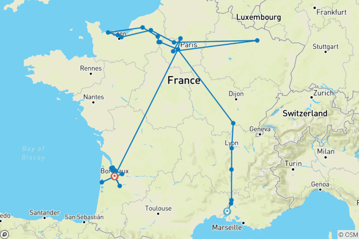 Carte du circuit La France, sans bouchon : Le Rhône, la Seine et Bordeaux