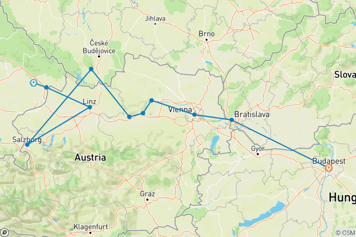 Carte du circuit Les rêves du Danube pour les amateurs de vin (vers l'est) 2026