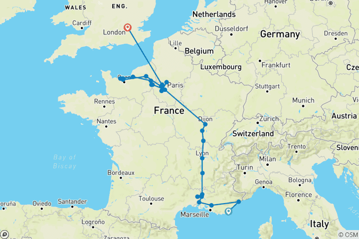 Map of Grand France with 2 Nights in French Riviera & 3 Nights in London (Northbound) 2026