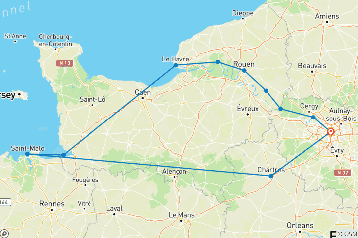 Map of Active & Discovery on the Seine with 2 Nights in Saint-Malo and excursion to Mont St. Michel (Northbound) 2026