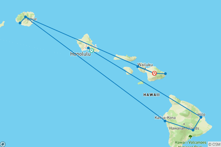 Kaart van Grote vakantie in Hawaï met opgewaardeerde kamercategorieën